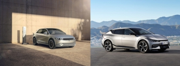 현대차 아이오닉5와 기아차 EV6. 두 차량은 디자인이 크게 다르지만 같은 플랫폼(EGMP)를 통해 개발됐다. ⓒ현대차그룹