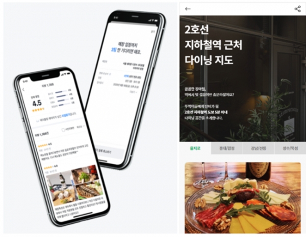 음식점 줄서기 앱 '테이블링'(왼), 실시간 레스토랑 예약 플랫폼 '캐치테이블'(오) ⓒ각 사 홈페이지 캡쳐